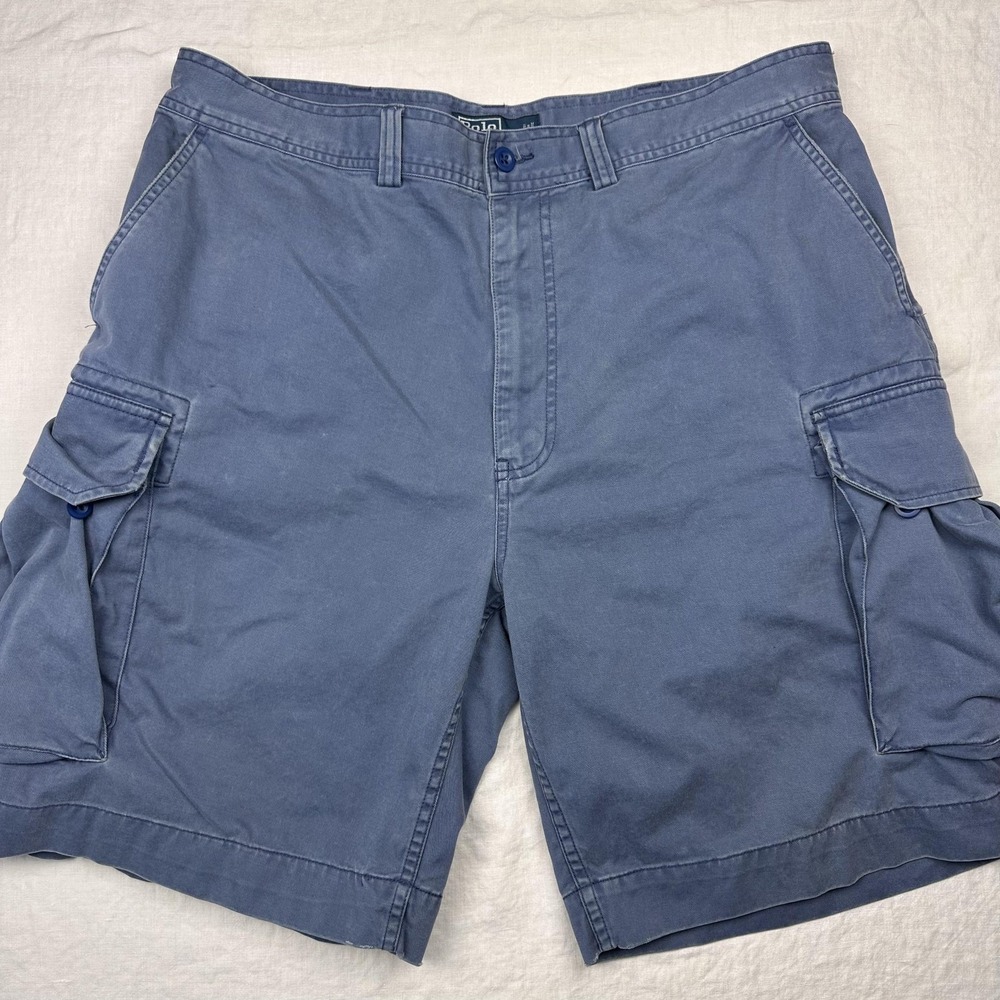 Ralph Lauren Polo Shorts Men 38 Blue Cargo Classic Chino Loose Fit‎ Distressed